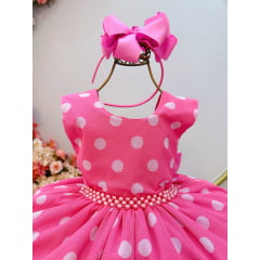 Vestido Infantil Minnie Rosa Bolinhas Brancas Festas Luxo