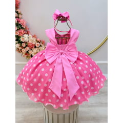 Vestido Infantil Minnie Rosa Bolinhas Brancas Festas Luxo