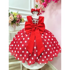 Vestido Infantil Minnie Vermelho Bolinhas Brancas Festas Luxo
