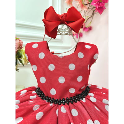 Vestido Infantil Minnie Vermelho Bolinhas Brancas Festas Luxo