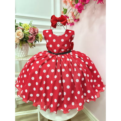 Vestido Infantil Minnie Vermelho Bolinhas Brancas Festas Luxo