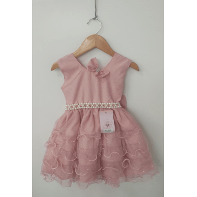 Vestido Infantil Nude Saia C/ Babados e Glitter Daminha