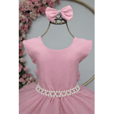 Vestido Infantil Nude Saia C/ Babados e Glitter Daminha