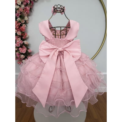Vestido Infantil Nude Saia C/ Babados e Glitter Daminha