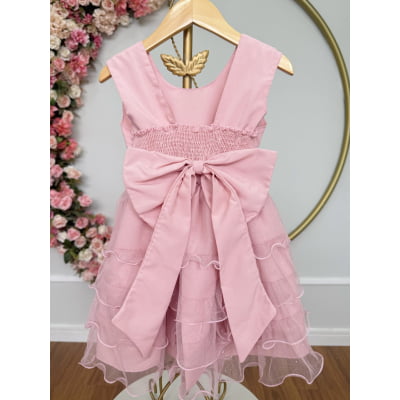 Vestido Infantil Nude Saia C/ Babados e Glitter Daminha