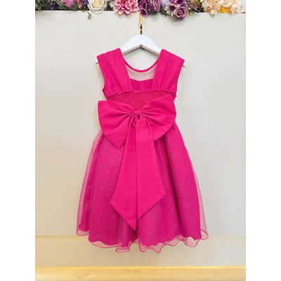 Vestido Infantil Pink com Pérolas Saia C/ Glitter Daminhas