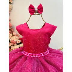 Vestido Infantil Pink Saia C/ Babados e Glitter Daminha