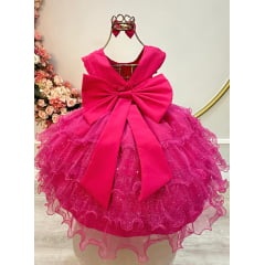 Vestido Infantil Pink Saia C/ Babados e Glitter Daminha