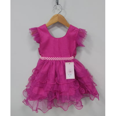 Vestido Infantil Pìnk Saia C/ Babados e Glitter Daminhas