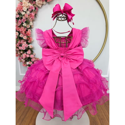 Vestido Infantil Pìnk Saia C/ Babados e Glitter Daminhas