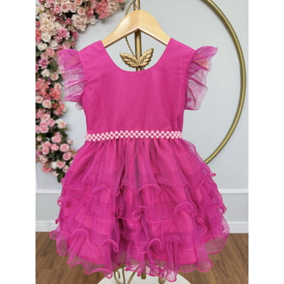Vestido Infantil Pìnk Saia C/ Babados e Glitter Daminhas