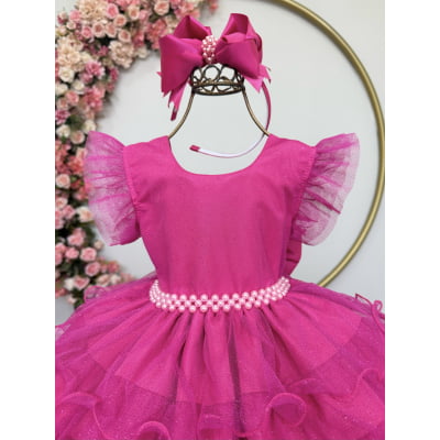 Vestido Infantil Pìnk Saia C/ Babados e Glitter Daminhas