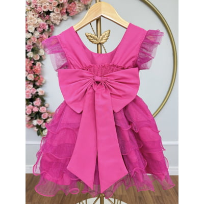 Vestido Infantil Pìnk Saia C/ Babados e Glitter Daminhas