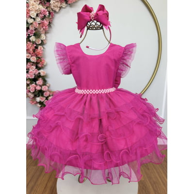 Vestido Infantil Pìnk Saia C/ Babados e Glitter Daminhas