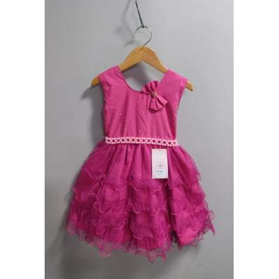 Vestido Infantil Pink Saia C/ Babados e Glitter Festas