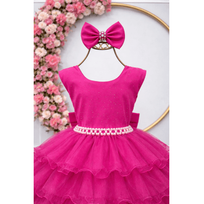 Vestido Infantil Pink Saia C/ Babados e Glitter Festas