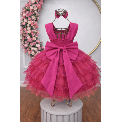 Vestido Infantil Pink Saia C/ Babados e Glitter Festas