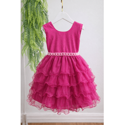 Vestido Infantil Pink Saia C/ Babados e Glitter Festas