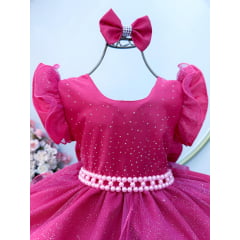 Vestido Infantil Pink Saia C/ Tule e Glitter Daminhas