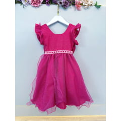 Vestido Infantil Pink Saia C/ Tule e Glitter Daminhas