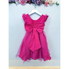 Vestido Infantil Pink Saia C/ Tule e Glitter Daminhas