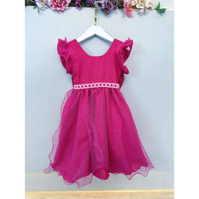 Vestido Infantil Pink Saia C/ Tule e Glitter Daminhas