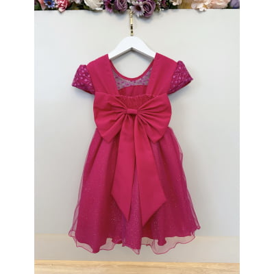Vestido Infantil Pink Tule Bordado com Glitter Daminhas