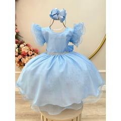 Vestido Infantil Princesa Frozen Elza Anna Azul Claro Festas