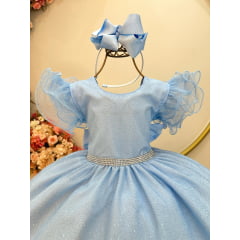 Vestido Infantil Princesa Frozen Elza Anna Azul Claro Festas