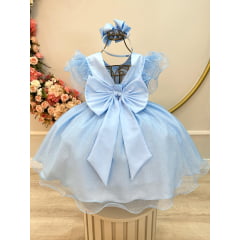 Vestido Infantil Princesa Frozen Elza Anna Azul Claro Festas