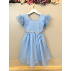 Vestido Infantil Princesa Frozen Elza Anna Azul Claro Festas