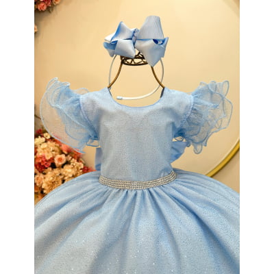 Vestido Infantil Princesa Frozen Elza Anna Azul Claro Festas