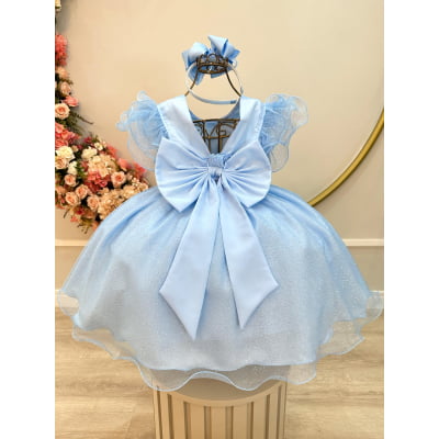 Vestido Infantil Princesa Frozen Elza Anna Azul Claro Festas
