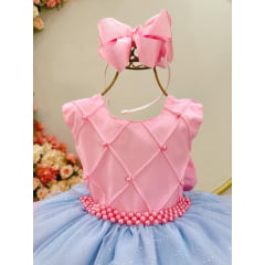 Vestido Infantil Rosa Busto Com Nervura Saia Babados Coloridos