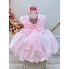 Vestido Infantil Rosa Claro C/ Busto Nervura Pérolas Daminha