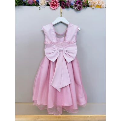 Vestido Infantil Rosa Claro Pérolas Saia C/ Glitter Daminhas