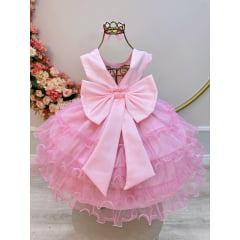 Vestido Infantil Rosa Claro Saia C/ Babados e Glitter Daminha