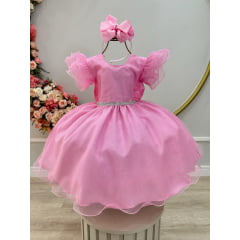 Vestido Infantil Rosa Com Glitter Daminhas Festas