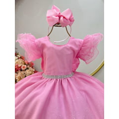 Vestido Infantil Rosa Com Glitter Daminhas Festas