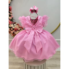 Vestido Infantil Rosa Com Glitter Daminhas Festas