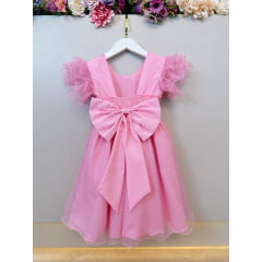 Vestido Infantil Rosa Com Glitter Daminhas Festas