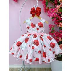 Vestido Infantil Rosa Flores Primavera Peito Strass Pérolas