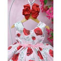 Vestido Infantil Rosa Flores Primavera Peito Strass Pérolas