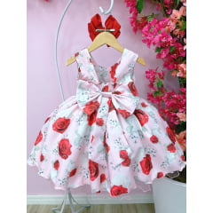 Vestido Infantil Rosa Flores Primavera Peito Strass Pérolas