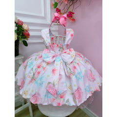 Vestido Infantil Rosa Flores Primavera Pérolas Peito Strass