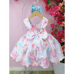 Vestido Infantil Rosa Flores Primavera Pérolas Peito Strass