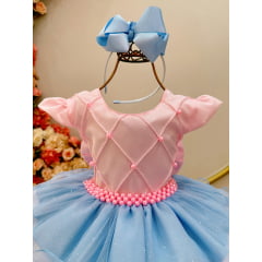 Vestido Infantil Rosa Saia Babados Coloridos Busto Nervura