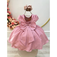 Vestido Infantil Rose Com Busto Nervura Pérolas Daminha