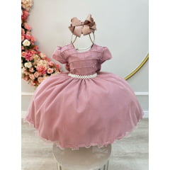 Vestido Infantil Rose Com Busto Nervura Pérolas e Glitter