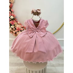 Vestido Infantil Rose Com Busto Nervura Pérolas e Glitter